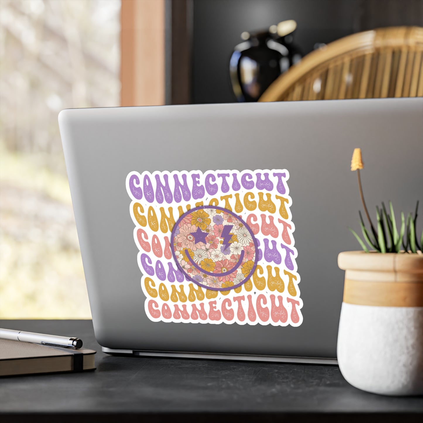 Connecticut Smiley Groovy Vinyl Decals