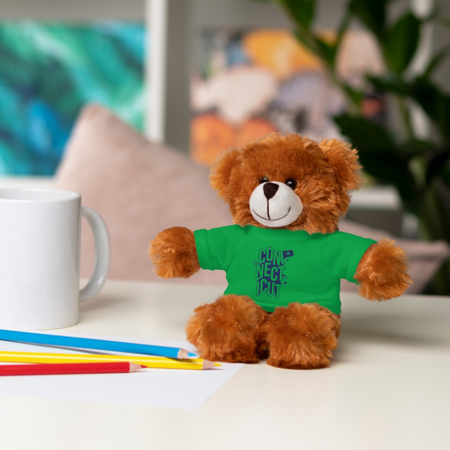 Connecticut Blue Lettering Stuffed Animals with Tee (multiple animals and colors)