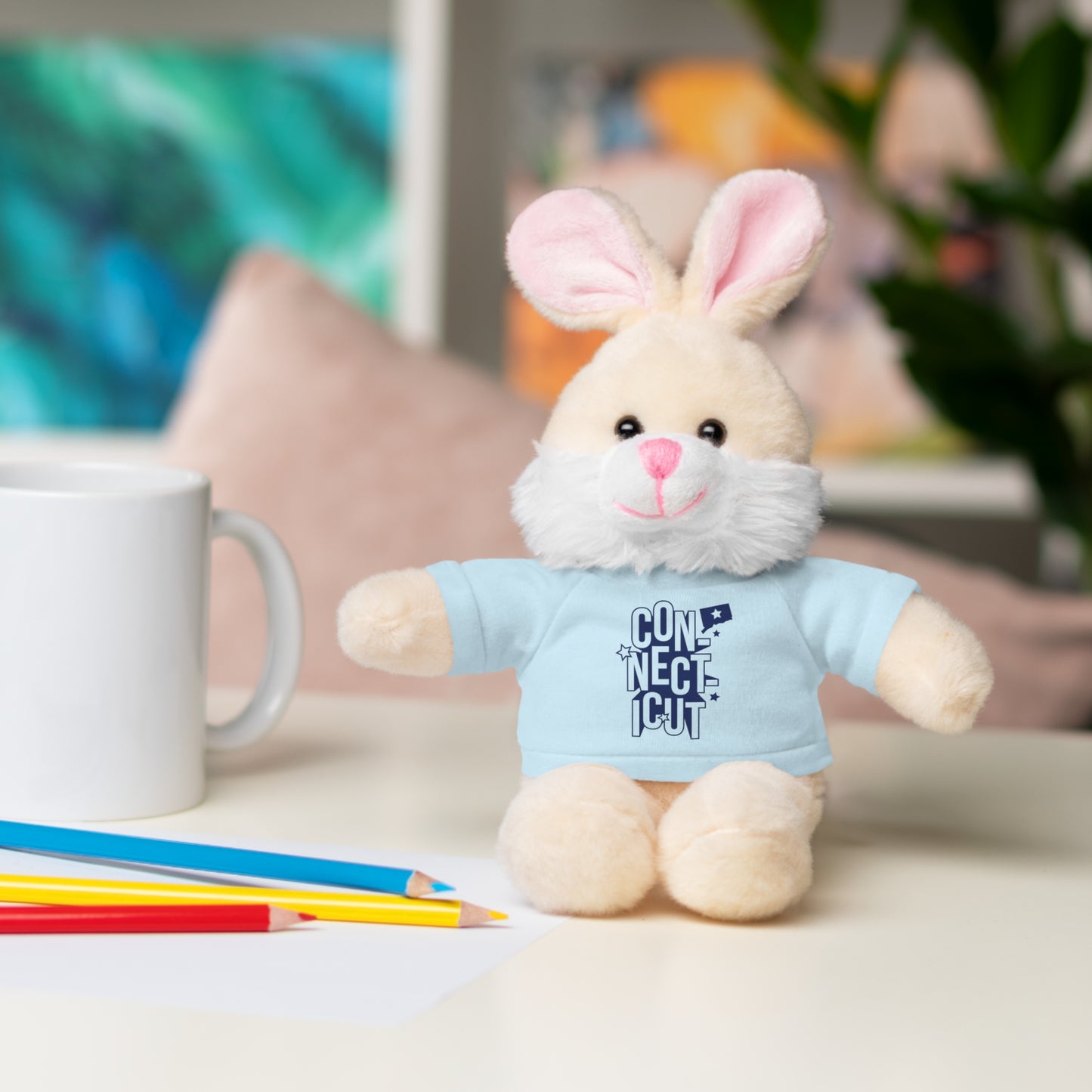 Connecticut Blue Lettering Stuffed Animals with Tee (multiple animals and colors)