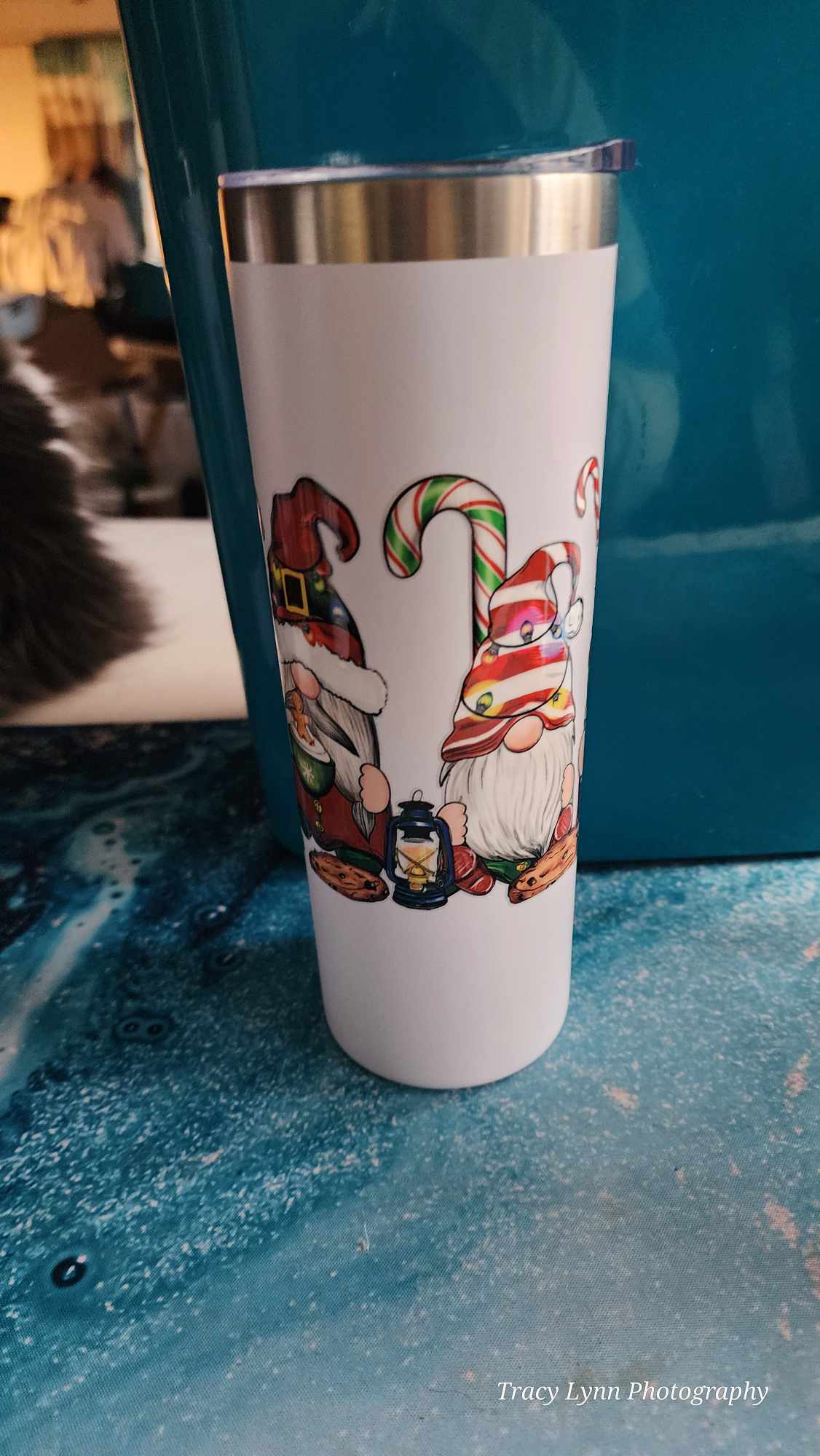 20 Oz Skinny Tall Tumbler and metal Straw - Snow Gnomes