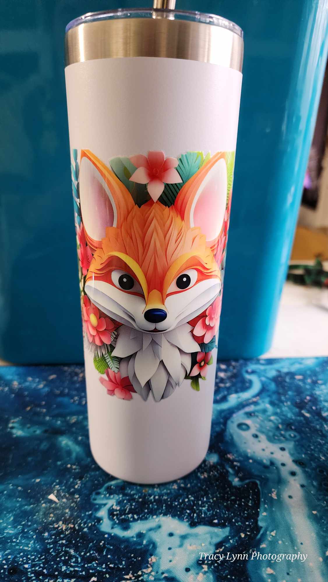 20 Oz Skinny Tall Tumbler and metal Straw - Foxy