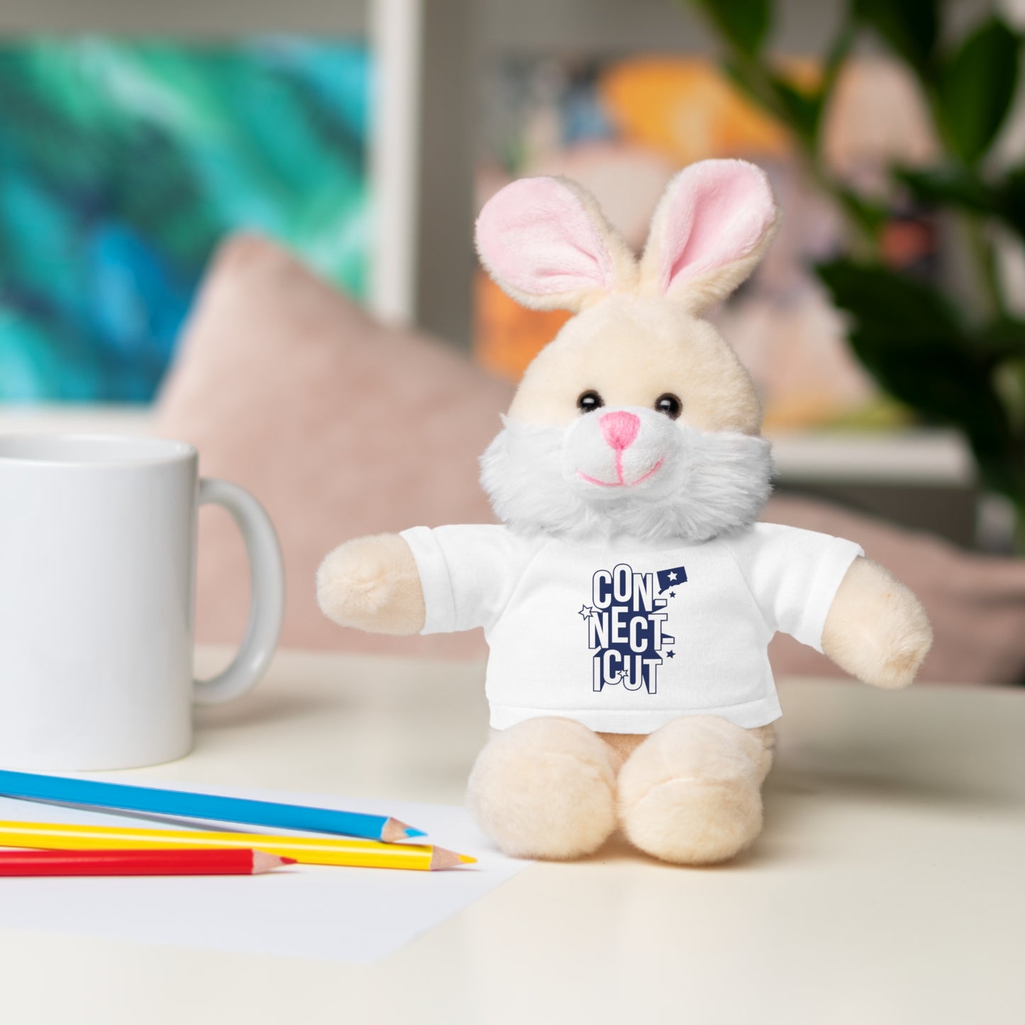 Connecticut Blue Lettering Stuffed Animals with Tee (multiple animals and colors)