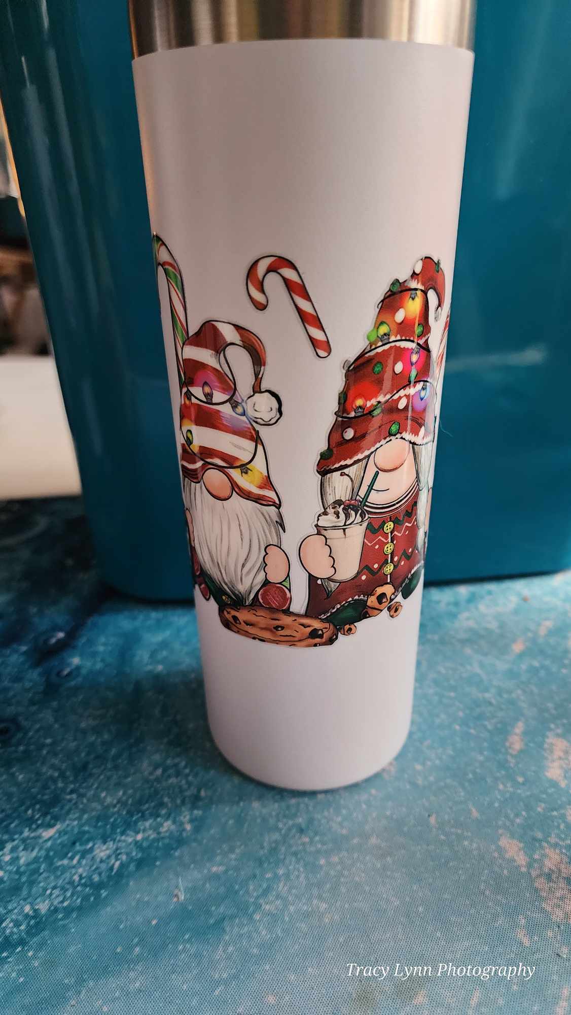 20 Oz Skinny Tall Tumbler and metal Straw - Snow Gnomes