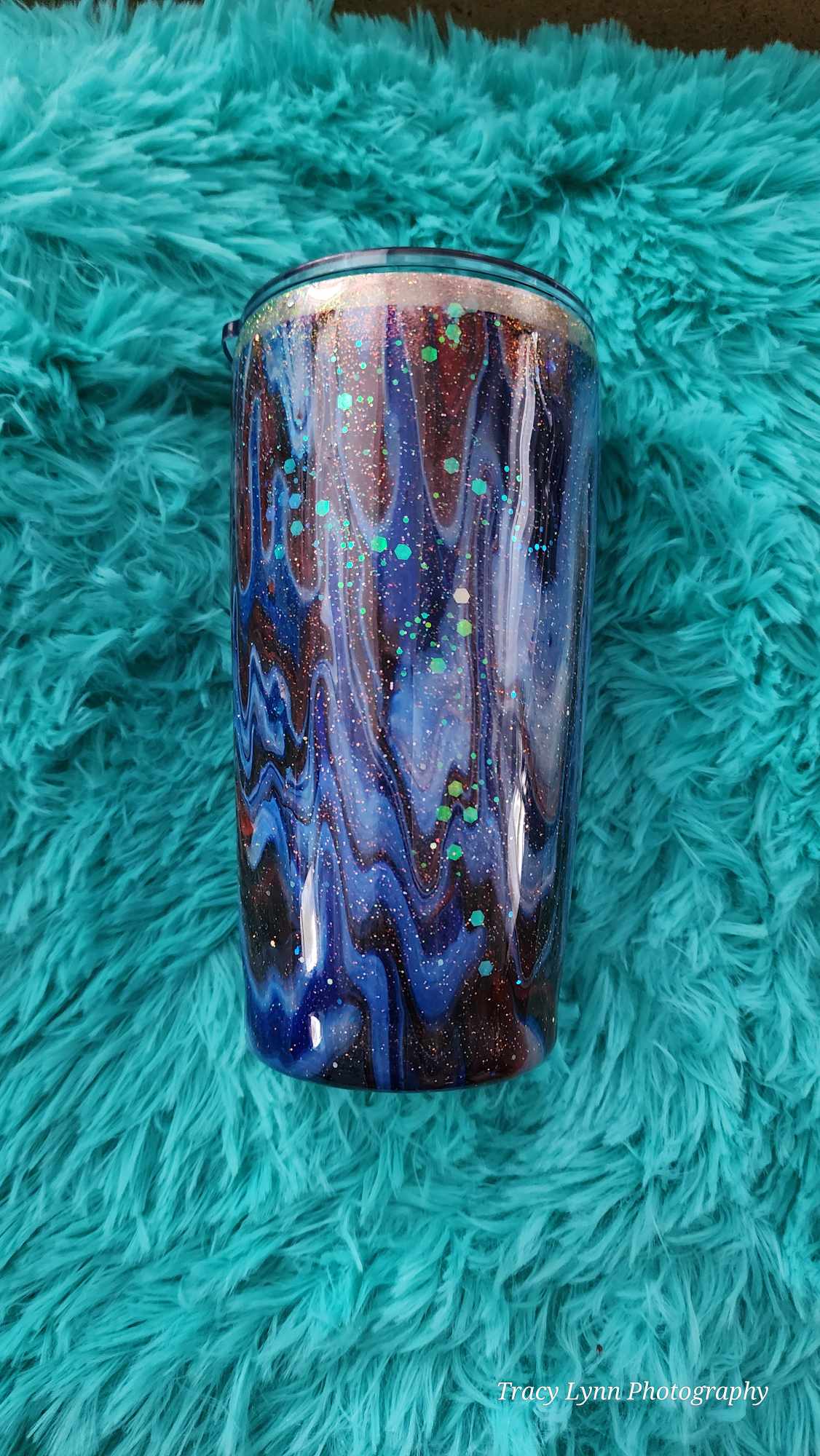 20 Oz Tumbler and metal Straw - Red White and Blue Paint Drip Design