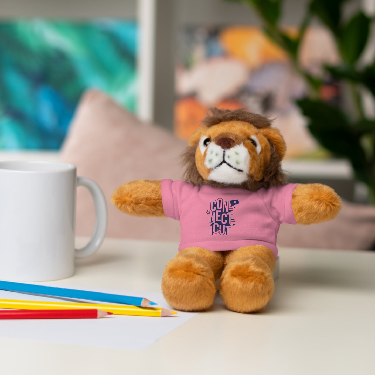 Connecticut Blue Lettering Stuffed Animals with Tee (multiple animals and colors)