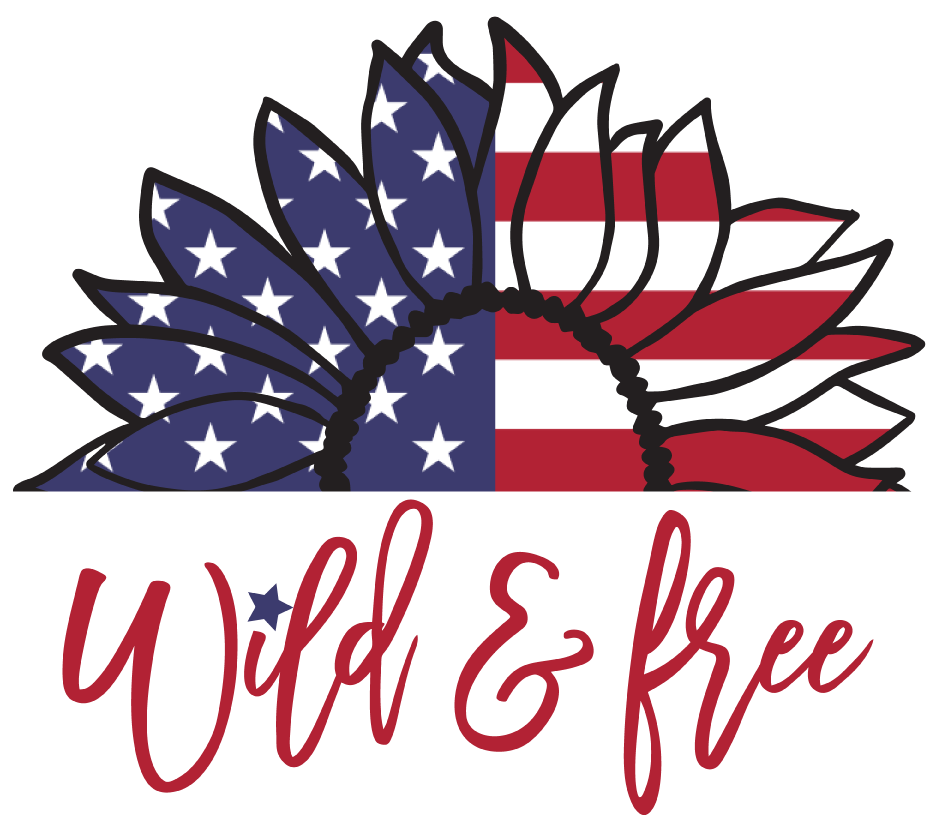 Sunflower Wild and Free Patriotic Adult Tshirt