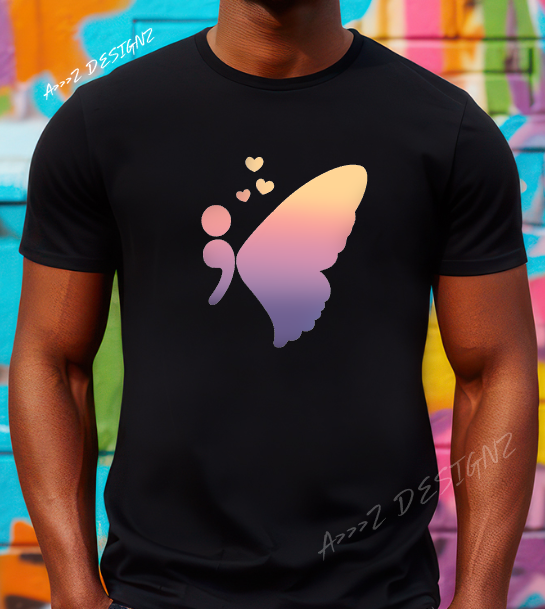 Mental Health Semi Colon Butterfly Adult Tshirt