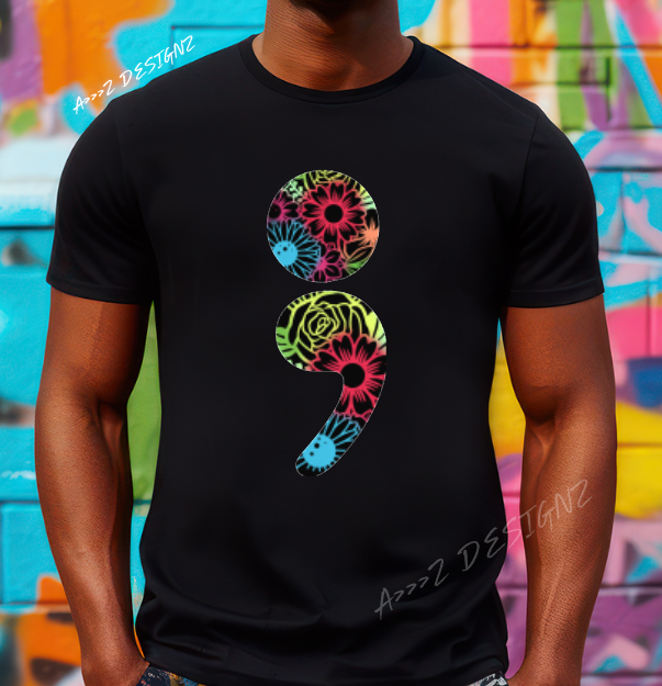 Mental Health Floral Semi Colon Adult Tshirt