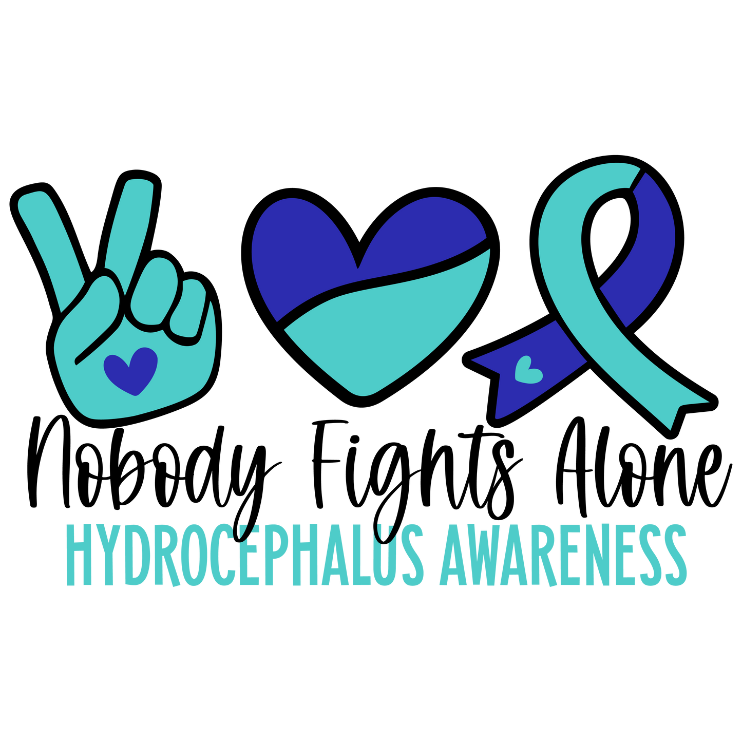Nobody Fights Alone Hydrocephalus Awareness Ribbon Youth and Adult Sizes