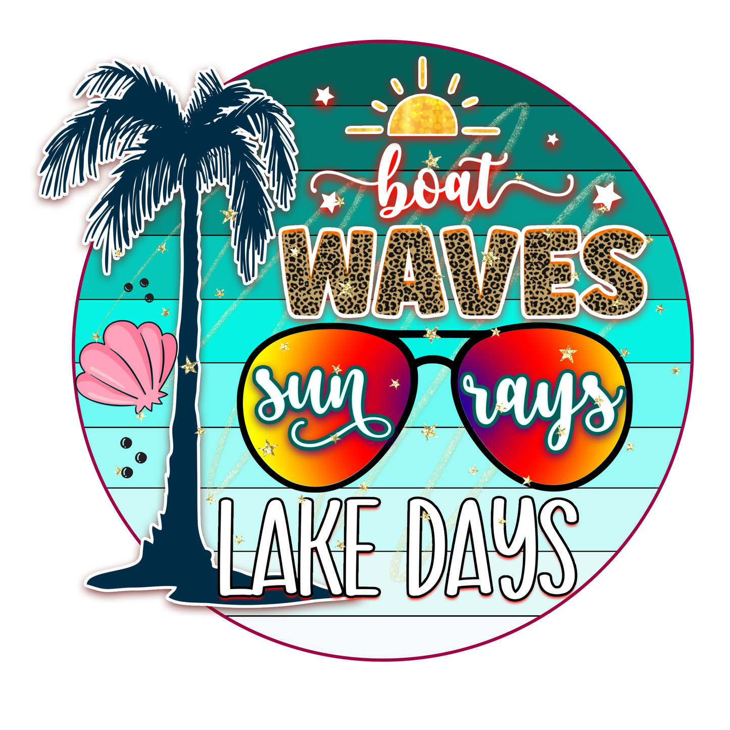 Boat waves sun rays lake days circle Adult Tshirt