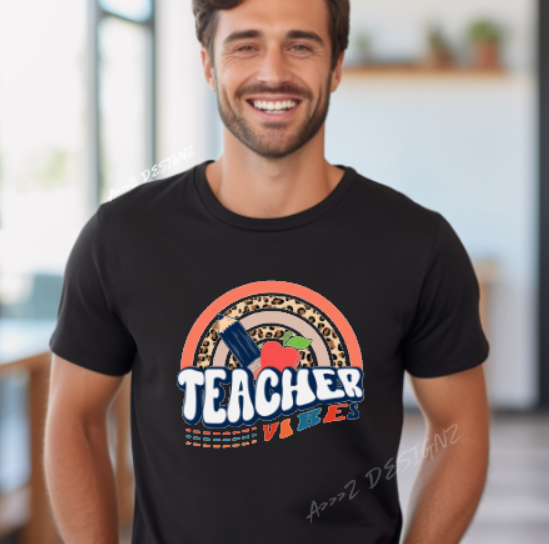 Teacher Vibes Rainbow Adult Tshirt