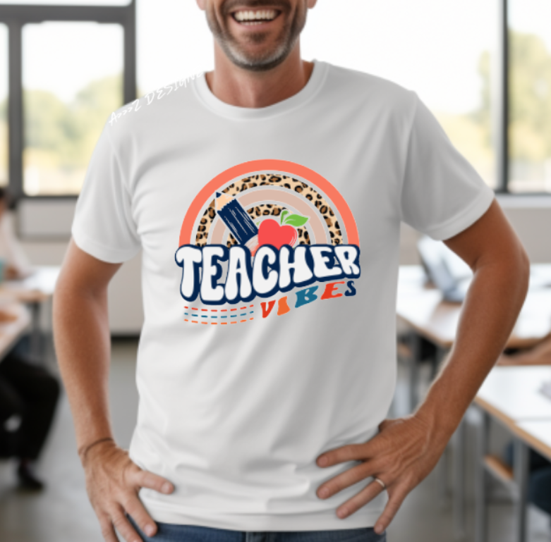Teacher Vibes Rainbow Adult Tshirt