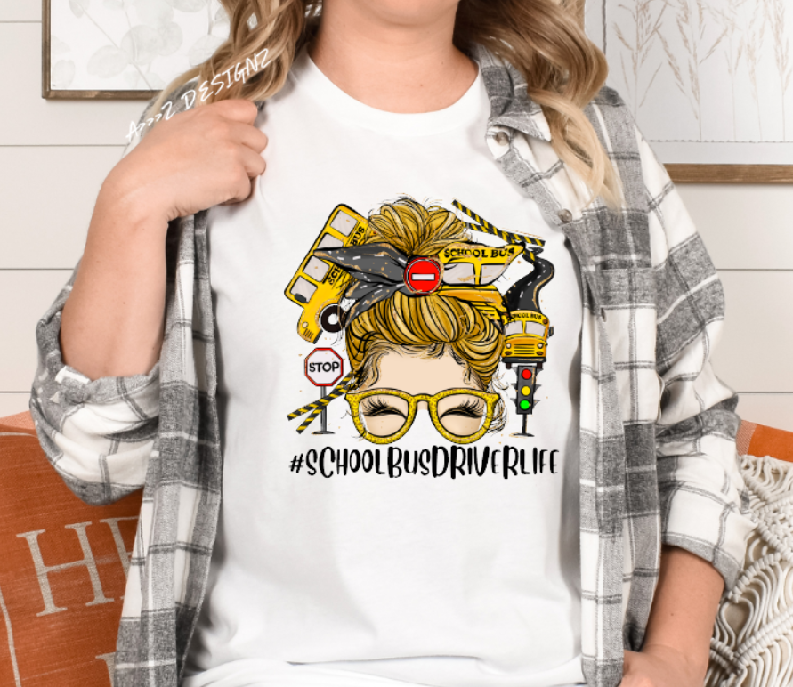 Bus Driver Life Messy Bun Adult Tshirt
