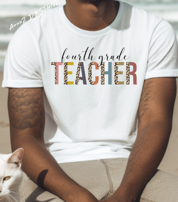 Teacher 4th Grade Leopard Print Adult Tshirt