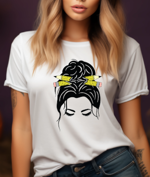 Teacher Messy Bun Adult Tshirt