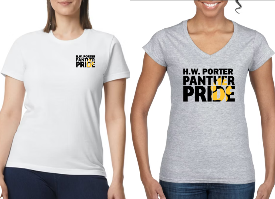H.W Porter Panther Womens Crew and VNeck - NEW! Softstyle Panther Pride Paw