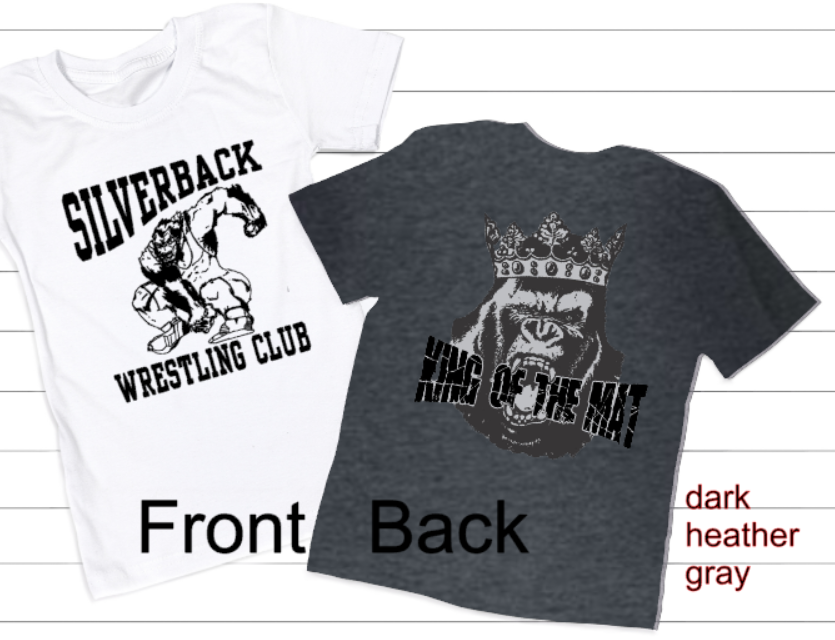 Silverback Wrestling Club Tshirt TODDLER youth to TALL ADULT sizes (multiple color choices)