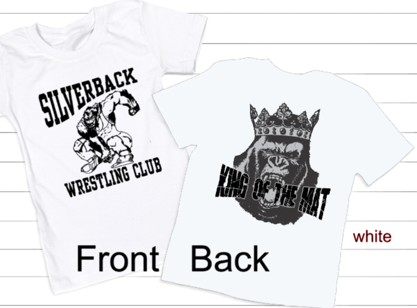 Silverback Wrestling Club Tshirt TODDLER youth to TALL ADULT sizes (multiple color choices)