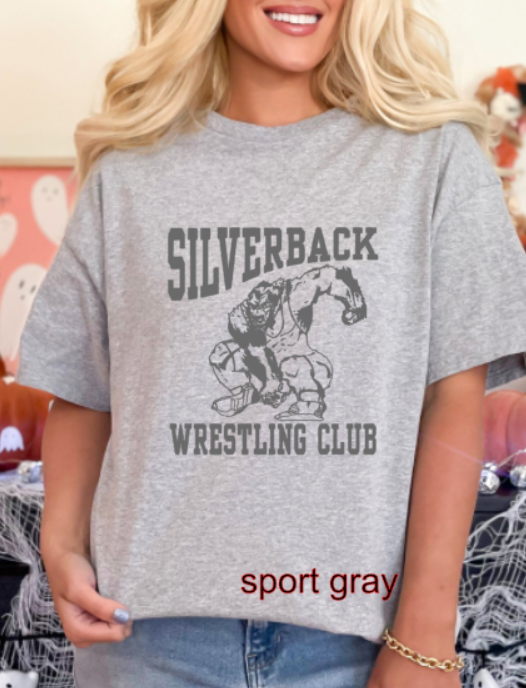 Silverback Wrestling Club Tshirt TODDLER youth to TALL ADULT sizes (multiple color choices)