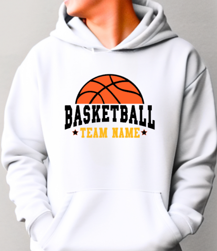 BASKETBALL team- choose team - BBALL Hooded Softstyle Sweatshirt YOUTH to ADULT sizes (multiple color/ layout choices)
