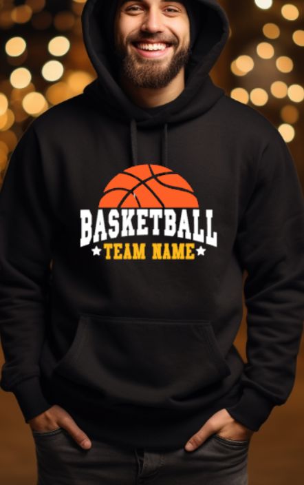 BASKETBALL team- choose team - BBALL Hooded Softstyle Sweatshirt YOUTH to ADULT sizes (multiple color/ layout choices)