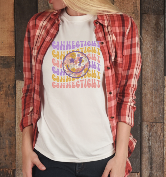 Connecticut Smiley Tshirt - Bella Canvas (lots of color choices)