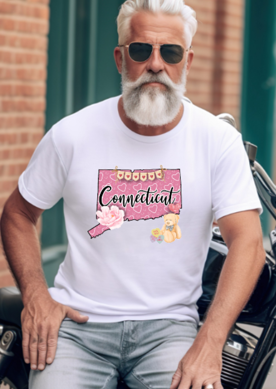 Connecticut Valentine Tshirt - Bella Canvas (lots of color choices)