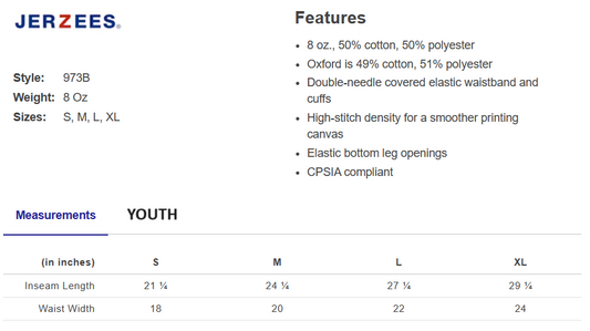 CLLL Jerzees Sweatpants Youth to Adult