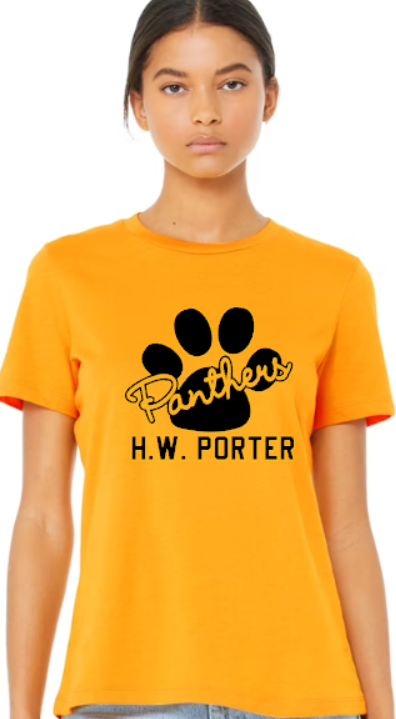 H.W. Porter Paw Cursive Logo Bella+Canvas Brand Short Sleeve Women's Cut Tshirt - Custom Personalization!