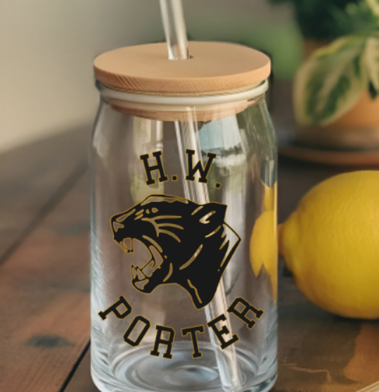 H.W. Porter Glass Cups with Bamboo Lids - - Custom Personalization!