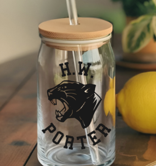 H.W. Porter Glass Cups with Bamboo Lids - - Custom Personalization!