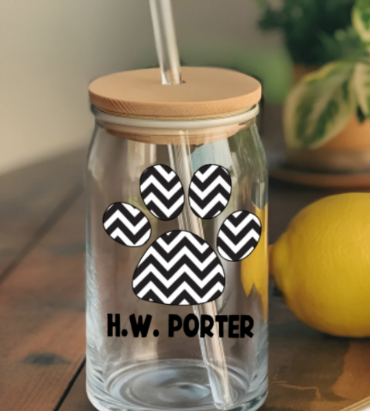 H.W. Porter Glass Cups with Bamboo Lids - - Custom Personalization!
