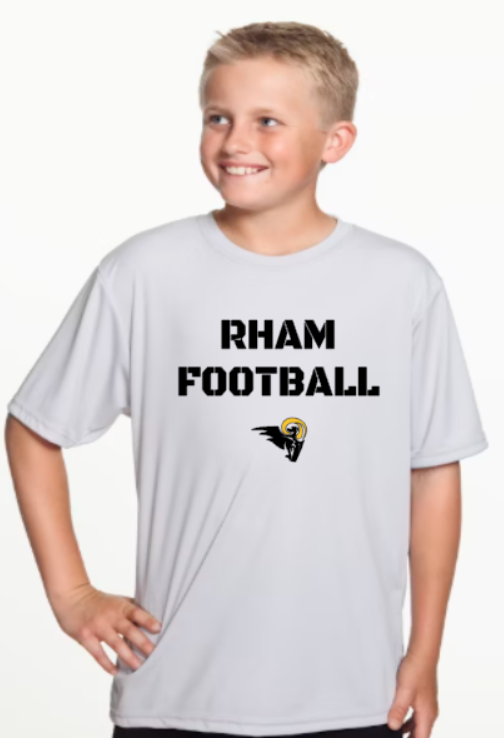 RHAM Football Gildan A4 YOUTH Poly Cooling Performance Short Sleeve Tshirt- Custom Personalization!