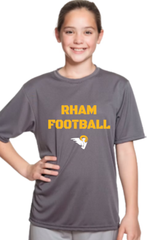 RHAM Football Gildan A4 YOUTH Poly Cooling Performance Short Sleeve Tshirt- Custom Personalization!