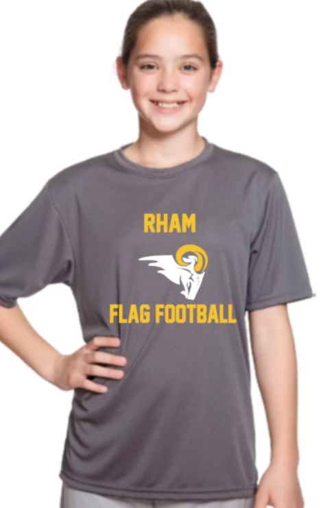 RHAM Flag Football Gildan A4 YOUTH Poly Cooling Performance Short Sleeve Tshirt- Custom Personalization!
