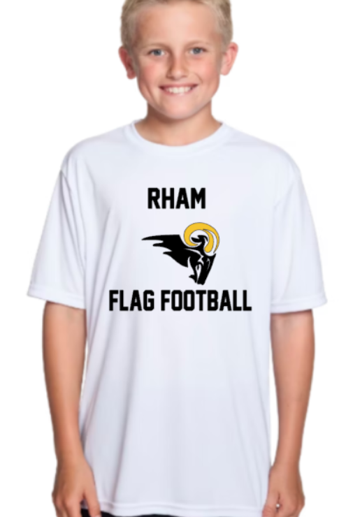 RHAM Flag Football Gildan A4 YOUTH Poly Cooling Performance Short Sleeve Tshirt- Custom Personalization!