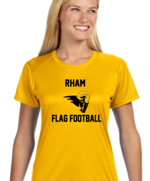 RHAM Flag Football Gildan A4 Womens Cut Poly Cooling Performance Short Sleeve Tshirt- Custom Personalization!