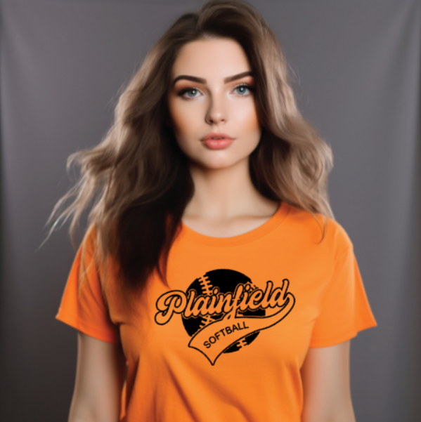 Plainfield Softball Ball Outline Tshirt Youth to TALL ADULT sizes - Customize yours now!