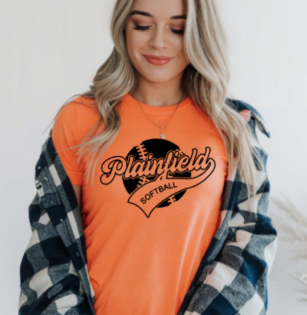 Plainfield Softball Ball Outline Tshirt Youth to TALL ADULT sizes - Customize yours now!