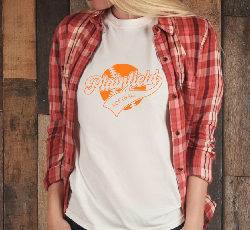 Plainfield Softball Ball Outline Tshirt Youth to TALL ADULT sizes - Customize yours now!