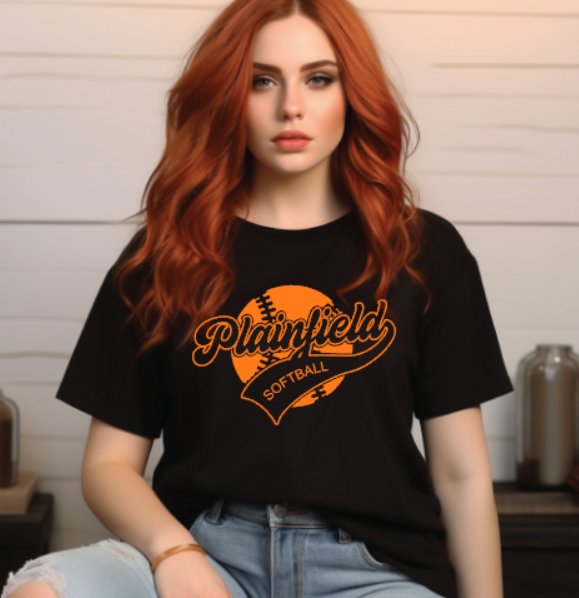 Plainfield Softball Ball Outline Tshirt Youth to TALL ADULT sizes - Customize yours now!