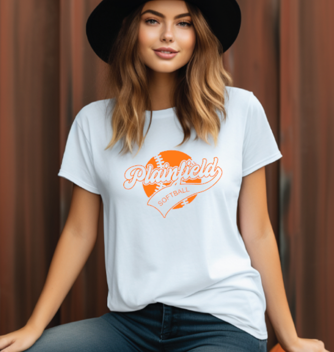 Plainfield Softball Ball Outline Tshirt Youth to TALL ADULT sizes - Customize yours now!