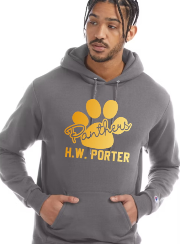 H.W. Porter Cursive Paw Champion Brand Adult Hooded Sweatshirt