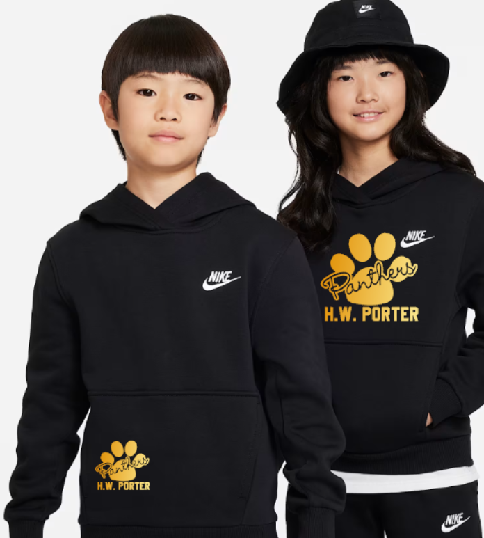 H.W. Porter Cursive Paw Nike Brand YOUTH Club Fleece Hooded Sweatshirt