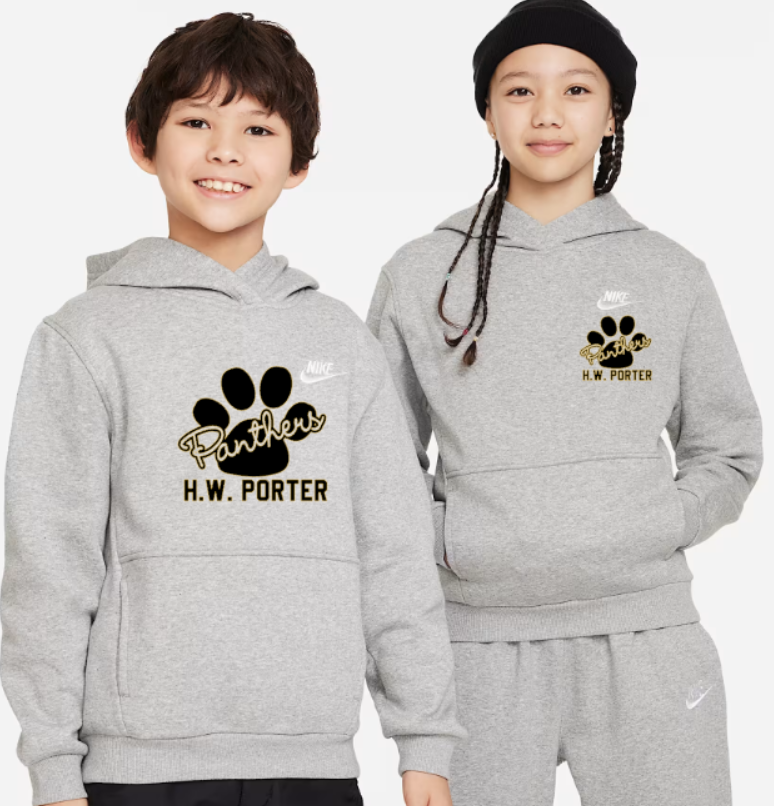 H.W. Porter Cursive Paw Nike Brand YOUTH Club Fleece Hooded Sweatshirt
