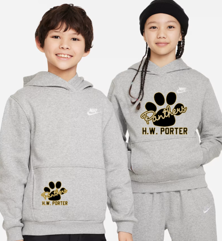 H.W. Porter Cursive Paw Nike Brand YOUTH Club Fleece Hooded Sweatshirt