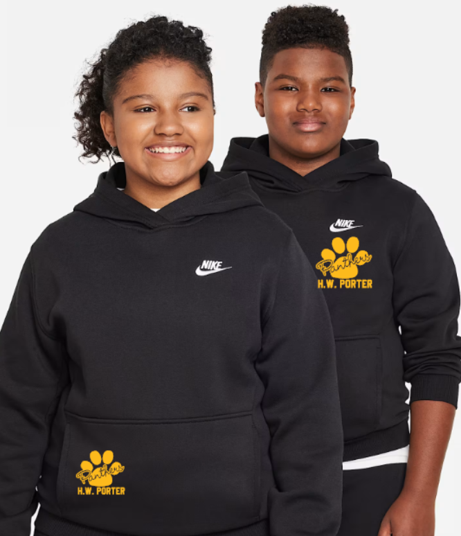 H.W. Porter Cursive Paw Nike Brand YOUTH Club Fleece Hooded Sweatshirt