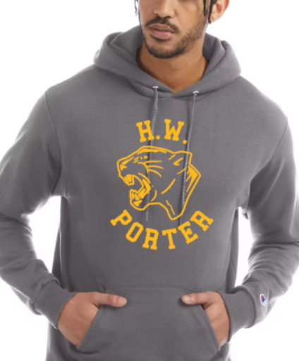 H.W. Porter Panther Logo Champion Brand Adult Hooded Sweatshirt- Custom Personalization!