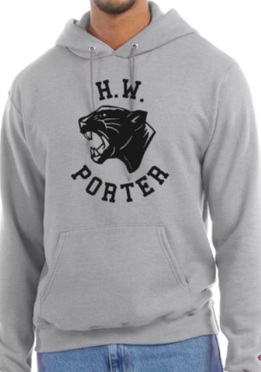 H.W. Porter Panther Logo Champion Brand Adult Hooded Sweatshirt- Custom Personalization!
