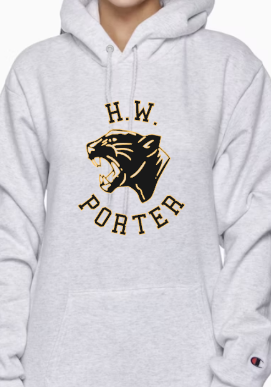 H.W. Porter Panther Logo Champion Brand Adult Hooded Sweatshirt- Custom Personalization!